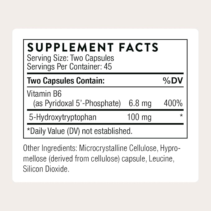 THORNE - 5-HTP - Contains Vitamin B6 - Serotonin Support for Sleep & Stress Management* - 5-Hydroxytryptophan Supplement - Third-Party Certified - Gluten, Dairy & Soy-Free - 90 Capsules