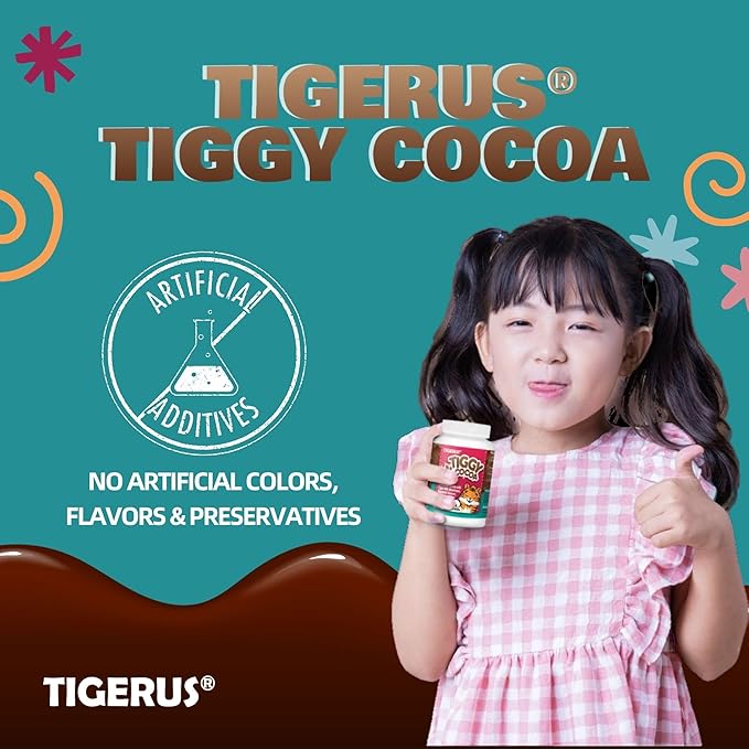 TIGGY Cocoa Chewable Tablets with Tiger Milk Mushroom – Delicious, Convenient and Nutritious Cocoa-Based Supplement for Energy, Wellness, and Overall Health – 60 Tablets, Kids & Adults