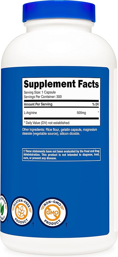 Nutricost L-Arginine 500mg, 300 Capsules (3 Bottles)