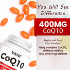 VANI CoQ10 400mg, 90 Softgels, Optimally Absorbed Ubiquinone CoQ10 Dietary Supplement Support for Heart Health & Brain Function, Gluten-Free