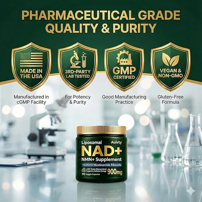 Liposomal NAD+ NMN Supplement with COQ10, Nicotinamide Riboside, Trans-Resveratrol, 900mg, 90 Veggie Capsules