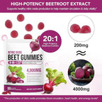 Super Beetroot Gummies, 8 in 1 Beet Root 4,000mg with Grape Seed Extract & CoQ10, Sugar Free - 90 Count (1)