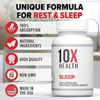 10X Health Sleep Supplements for Adults - 60 Capsules - Melatonin 3mg, L Theanine, Magnesium Supplement, Magnesium Oxide for Deep, Better Rest & Relaxation - 3-in-1 Natural Sleep Support