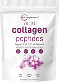 Micro Ingredients Multi Collagen Peptides Powder, 8oz – Hydrolyzed Type I,II,III,V,X with Biotin, Hyaluronic Acid, Vitamin C – Unflavored Collagen for Women & Men, Easy Dissolve, 20 Servings