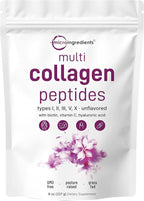Micro Ingredients Multi Collagen Peptides Powder, 8oz – Hydrolyzed Type I,II,III,V,X with Biotin, Hyaluronic Acid, Vitamin C – Unflavored Collagen for Women & Men, Easy Dissolve, 20 Servings