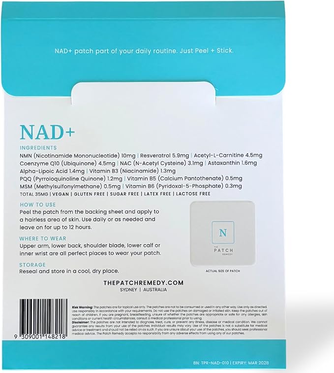 The Patch Remedy NAD+ Patch - NMN, Resveratrol, CoQ10, NAC, Astaxanthin, PQQ | 30 Patches