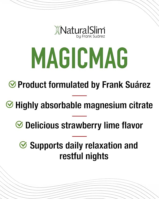 NaturalSlim MagicMag - Highly Absorbable Magnesium Citrate Powder for Relaxation, Energy, Better Sleep & Metabolic Support - Magnesium Supplement for Women & Men - Strawberry & Lime Flavored 8oz