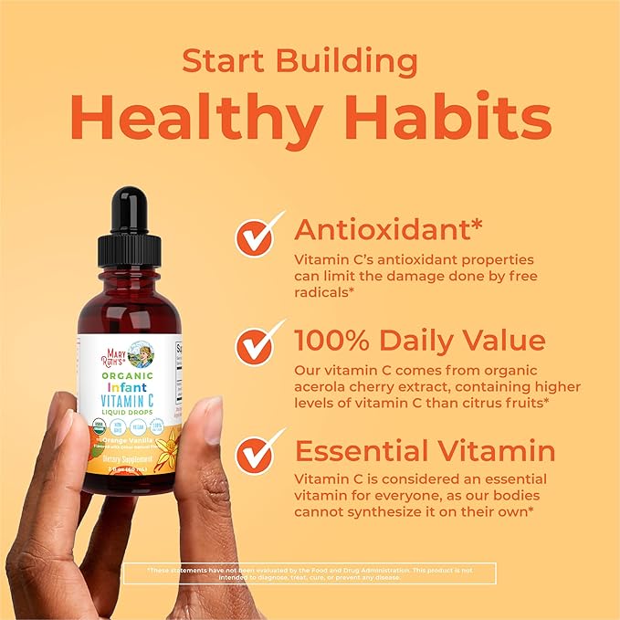 MARYRUTH'S Infant & Baby Vitamin C Supplement | USDA Organic Vitamin C Liquid Drops for Infants | Ages 6-12 Months | Immune Support | Overall Health | Vegan | Non-GMO | Gluten Free | 2 Fl Oz