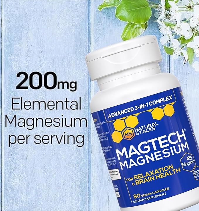 MagTech Magnesium Complex for Women & Men - 3 Forms of Magnesium: Glycinate, Magtein L-Threonate & Taurate - 200mg Chelated Complex - Support for Relaxation & Brain Health - 90 Glycinate Capsules