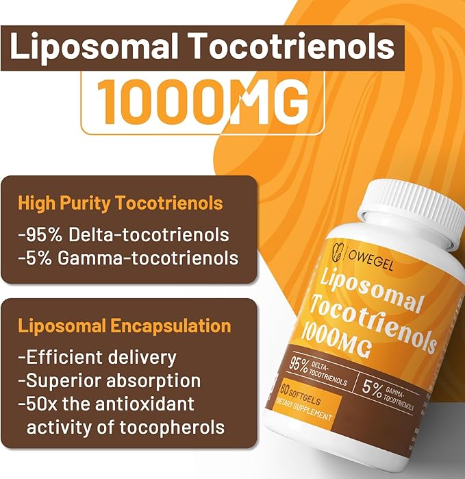 Liposomal Vitamin E Tocotrienols 1000mg - High Potency Tocotrienol Supplements,95% Delta & 5% Gamma Tocotrienols Capsules