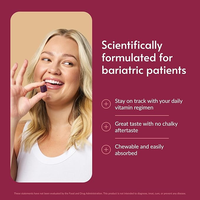 Bariatric Advantage Multi Chewy Bite - Soft Chew Multivitamin for Bariatric Surgery Patients - Chewable Multivitamin with Folic Acid, Vitamin D3 & More - Black Grape Flavor - 60 Count