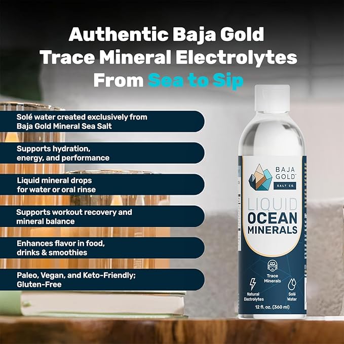 Baja Gold Liquid Trace Mineral Drops – Pure Ocean-Based Minerals for Water & Food | Unrefined Electrolytes for Balanced Taste | Mineral-Rich Saline Solution & Oral Cleanse | 12 fl oz, 90-Day Supply.