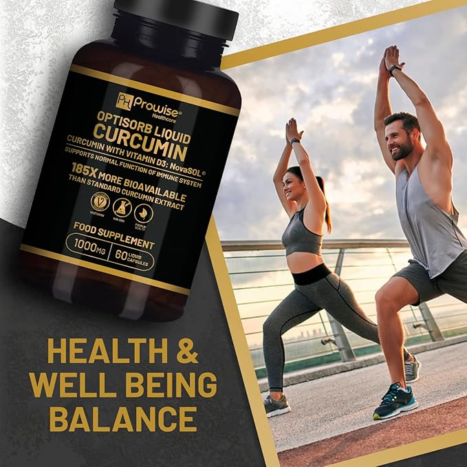 Optisorb Liquid Curcumin with Vitamin D - 60 Liqcaps | 185x Turmeric & Curcumin Bioavailability - Ultra Bioavailable | Liquid Capsules with 1000mg NovaSOL Daily Dosage - UK Manufactured