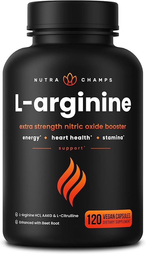 NutraChamps Premium L Arginine Supplement L-Arginine Powder & L Citrulline Enhanced with Grape Seed & Ginger, 120 Vegan Capsules
