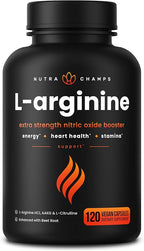 NutraChamps Premium L Arginine Supplement L-Arginine Powder & L Citrulline Enhanced with Grape Seed & Ginger, 120 Vegan Capsules