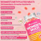 Organic Women's Multivitamin Gummies: Vegan Vitamin Supplement with Iron B12 D3 Biotin Magnesium Plus Ashwagandha for Hair Skin Health Boost Energy - Sugar Free Methylated Gummy(120Count)