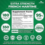 Zazzee Extra Strength French Maritime Pine Bark Extract 20:1, 350 mg Per Capsule, 95% Proanthocyanidins, 180 Vegan Capsules, 6 Month Supply, Certified Kosher, Antioxidant Support, Non-GMO, Made in USA