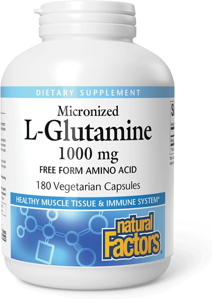 Natural Factors, Micronized L-Glutamine 1000 mg, Supports Muscles and Immune Function, 180 Capsules