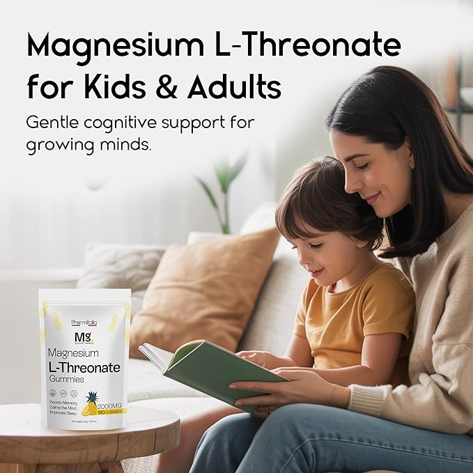 Magnesium L-Threonate Gummies for Adults & Kids 2000mg – Brain Supplements for Memory and Focus - 180 Count (Pack of 1)