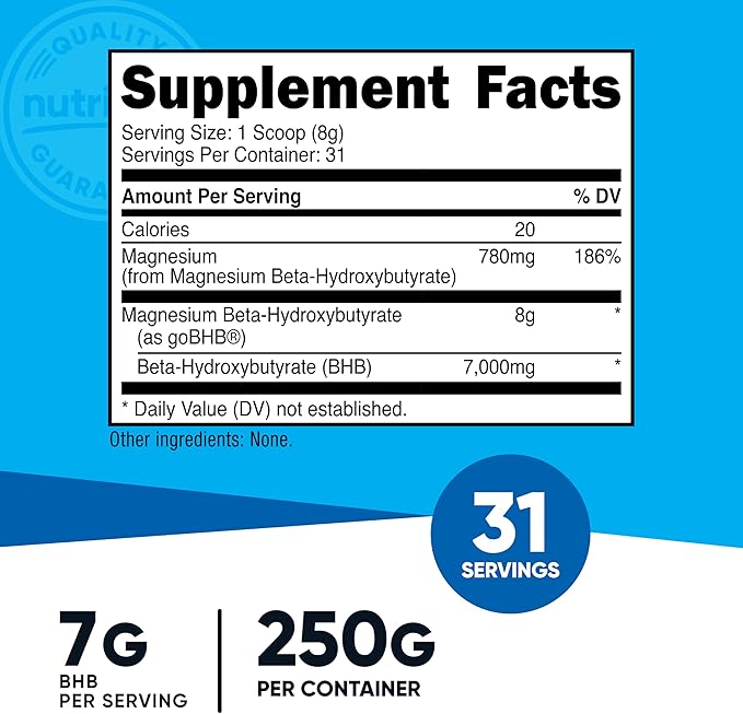 Nutricost Magnesium BHB Salts (250 Grams, Unflavored) - Exogenous Ketone Supplement, 6.5g Beta-Hydroxybutyrate Per Serving