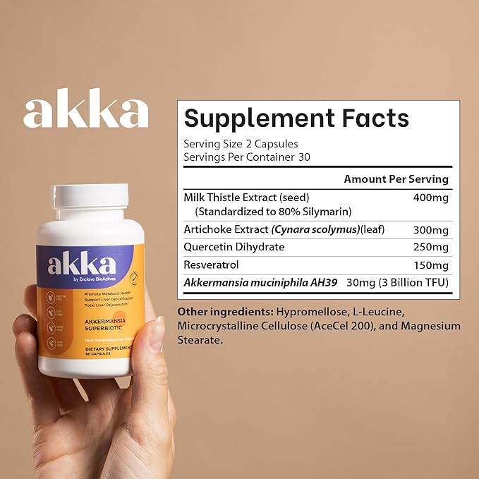 AKKA Premium Liver Cleanse Detox & Repair Superbiotic - Supports Liver Health & Function, Boosts Energy, Digestion & Metabolism with Bioavailable Pasteurized Akkermansia, Non-GMO, Gluten-Free, 60 Caps