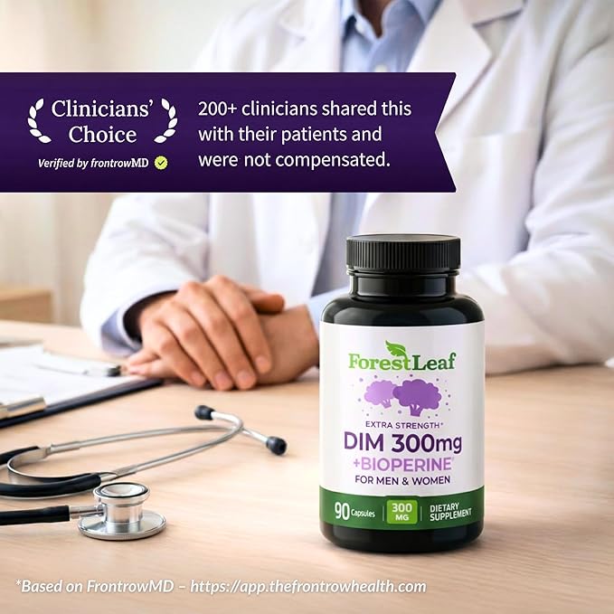 ForestLeaf DIM Supplement - 300mg DIM Estrogen Supplement for Women/Men - Diindolylmethane with BioPerine Black Pepper - Support for Detox, Metabolism, Hormone Balance & Menopause - 90 Caps