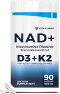 Anti-Aging Energy NAD Supplement – NMN Alternative with Nicotinamide Riboside 1000mg, Trans-Resveratrol 300mg, Vitamin D3 4000 IU and K2 110 mcg MK7 – Vegetarian 60 Capsules, 1300mg