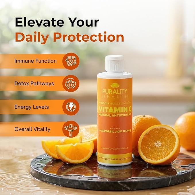 PURALITY HEALTH Vitamin C Liquid Supplement 1000mg per Serving, Micelle Liposomal Enhanced Absorption, Non-GMO, Gluten Free, Vegan, 15 Day Supply
