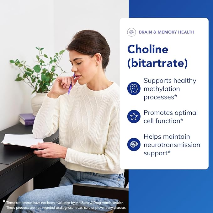 Pure Encapsulations Choline (Bitartrate) - 275 mg Choline (Bitartrate) - Supports Methylation, Brain Health & Cell Function* - Highly Bioavailable - Vegan & Non-GMO - 100 Capsules