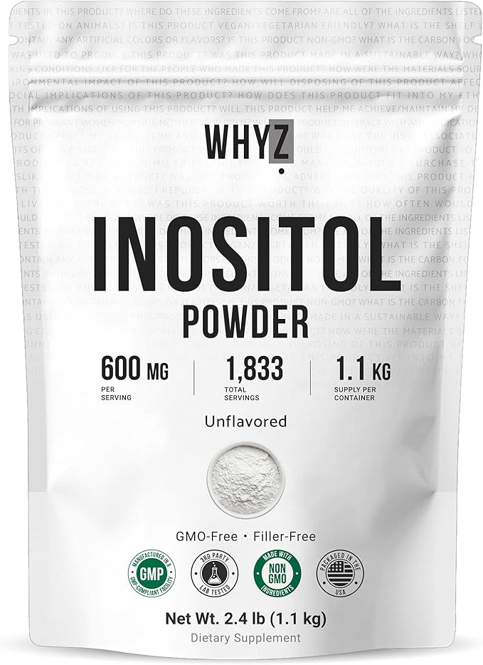 Pure Myo-Inositol Powder Unflavored Inositol Supplement Powder 2.4 lb for Women and Men Smooth-Mixing for Daily Balance and Wellness Vegan Non-GMO Gluten-Free, 1100g