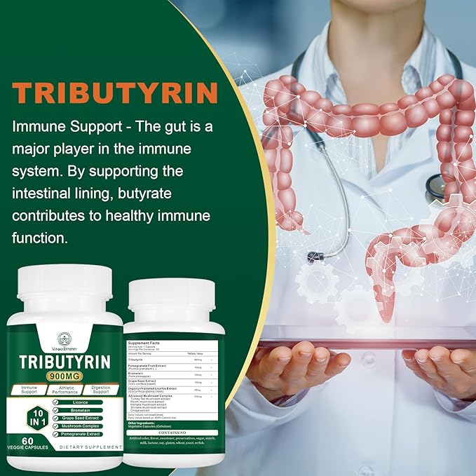 Tributyrin Supplement - Butyrate Precursor for Gut Barrier Support, Leaky Gut Support,Digestion 180 Count (Pack of 3)