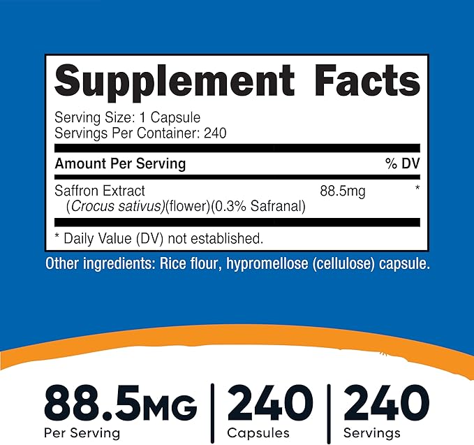 Nutricost Saffron Extract 88.5mg, 240 Capsules - Veggie Caps, Non-GMO, Gluten Free (Pack of 2)