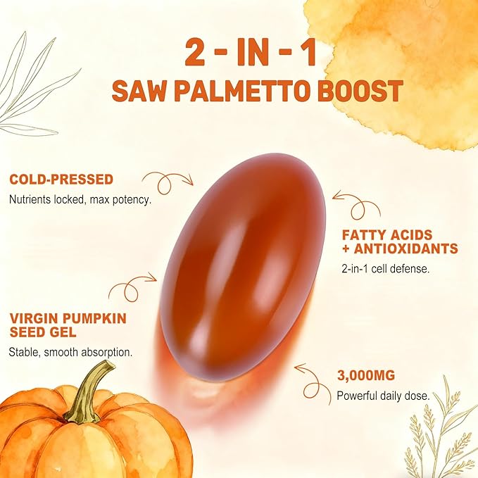 Pumpkin Seed Oil with Saw Palmetto Capsules, 3000mg/serving, 300/600 Softgels | Cold Pressed, Pure Virgin Oil, Essential Fatty Acids & Phytosterols | Supports Hair, Urinary, Bladder & Prostate Health