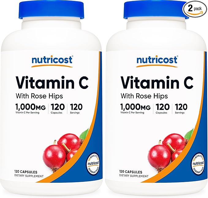 Nutricost Vitamin C with Rose Hips 1025mg, 120 Capsules - Vitamin C 1000mg, Rose Hips 25mg, Premium, Non-GMO, Gluten Free Supplement (Pack of 2)