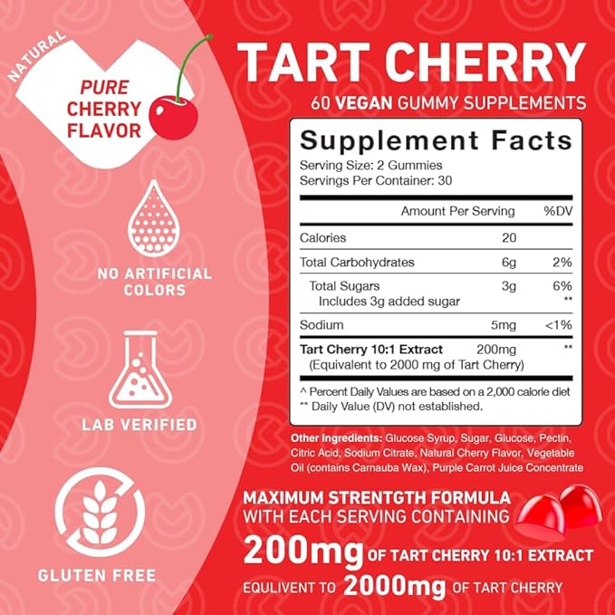 PUREFINITY Tart Cherry Gummies – Uric Acid Flush for Joint Relief & Recovery, Raw Juice Extract Antioxidant – Non-GMO, Gluten Free, Vegan, 60 Count (Pack of 2)