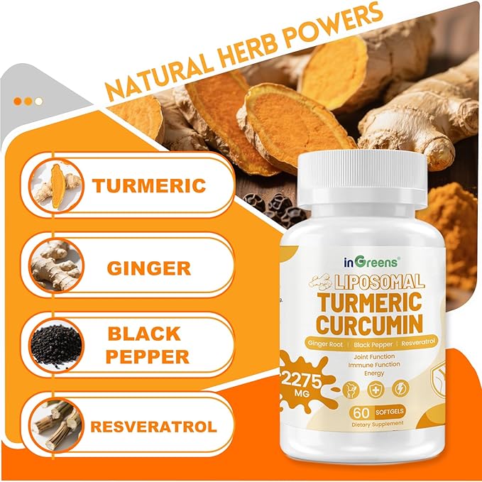 inGreens Turmeric Supplement 2275mg, 95% Curcumin, Liposomal Curcumin for Best Absorption, Curcumin Supplement for Joint Support, Bottled in USA - 300 Softgels
