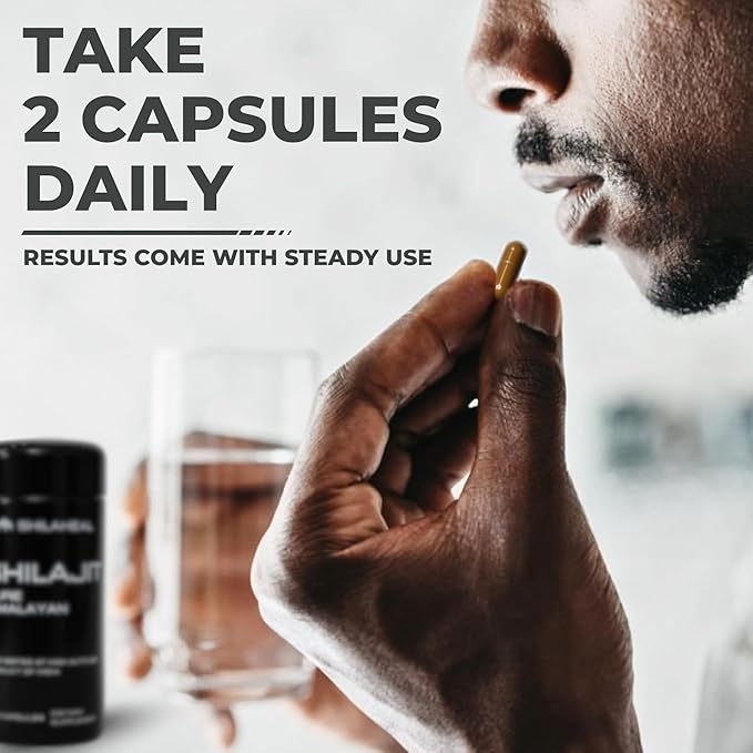 Natural Himalayan Shilajit Capsules - High Fulvic Acid & 85+ Trace Minerals, Lab-Tested for Purity, Natural Supplement for Immune Support & Cognitive Health, 60 Vegan Capsules