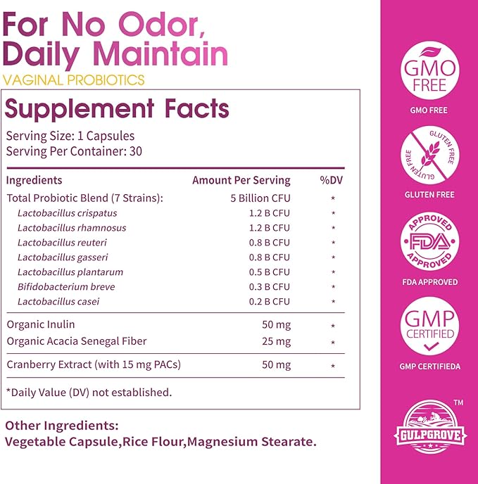 Vaginal Probiotics for Women with Prebiotics & Cranberry - Dr. Formulated Feminine pH Balance Daily Supplement, Supports Vaginal Odor Control & Urinary Tract Health, 30 Servings
