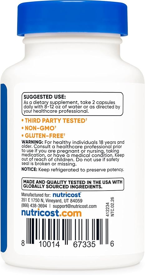Nutricost NMN (Nicotinamide Mononucleotide) 500mg, 60 Capsules - Vegetarian Friendly, 30 Servings, Gluten Free, GMO Free