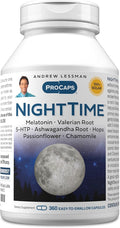 ANDREW LESSMAN Night Time 360 Capsules - 3mg Melatonin, Valerian, Ashwagandha, Passionflower, Hops, Chamomile. No Morning Grogginess. Natural Support, Gentle Restful Sleep. Easy to Swallow Capsules