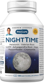 ANDREW LESSMAN Night Time 360 Capsules - 3mg Melatonin, Valerian, Ashwagandha, Passionflower, Hops, Chamomile. No Morning Grogginess. Natural Support, Gentle Restful Sleep. Easy to Swallow Capsules