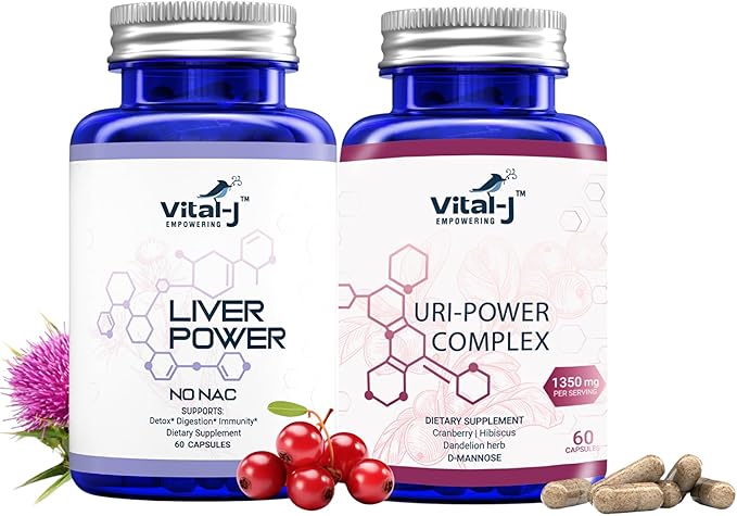 Ultimate Detox & Cleanse Duo: Liver Power + URI-Power Complex W/Milk Thistle, Artichoke, Beetroot, D-mannose, Cranberry and More.
