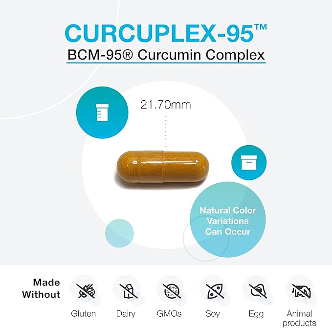 XYMOGEN CurcuPlex-95 - Turmeric Curcumin Supplement for Daily Brain Support* - Enhanced Bioavailability - Non-GMO, Gluten-Free, Vegan - 60 Capsules