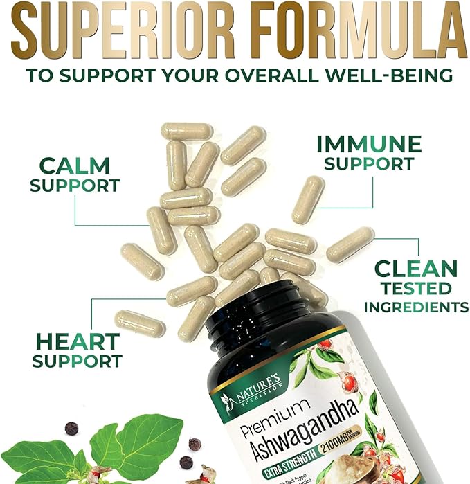 Ashwagandha Supplements - Premium Ashwagandha Capsule for Women & Men, Natural Antioxidant Support Ashwa Root Extract, Extra Strength Calm Support with Black Pepper, Vegan - USA Bottled - 180 Capsules