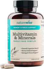 NatureWise Multivitamin for Women + Stress Support with Organic Whole Foods & Natural Minerals - B-Complex + Vitamin C + D3 K2 for Immunity, Hair, Skin & Nails - Non-GMO - 60 Capsules[30-Day Supply]