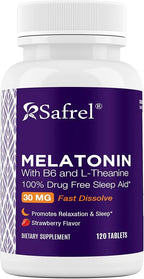Safrel Melatonin 30mg - with B6 & L-Theanine - 120 Fast Dissolve Tablets with Natural Berry Flavor (2 Tablets Dose = Melatonin 60mg) (120 Count (Pack of 1))