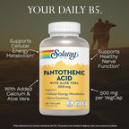 SOLARAY Pantothenic Acid 500mg - Pantothenic Acid Supplement (Vitamin B5) - Essential B Complex Vitamin - Nervous System and Cellular Energy Support - Vegan, Gluten Free, 60-Day Guaratee, 250 Servings