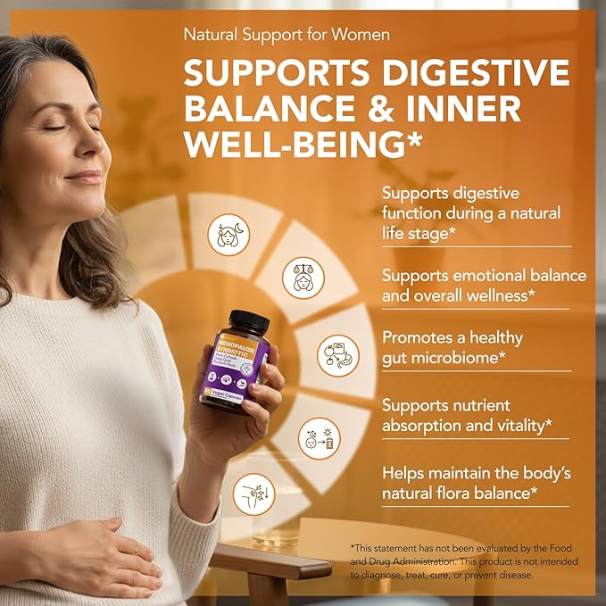 Complete Menopause Support Supplement for Women | Menopause Synbiotic with Black Cohosh, Dong Quai, Rhubarb Root | Helps Easing Hot Flashes, Night Sweats, Restful Sleep | 60 Capsules (Pack of 3)