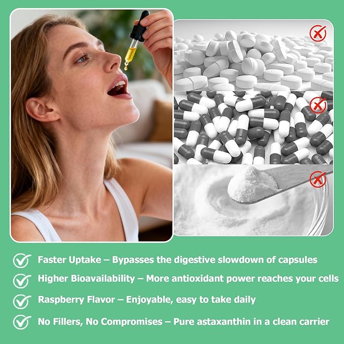 Astaxanthin Supplement 12mg Liquid Drops, Premium Natural Astaxanthin Antioxidant from Fresh Microalgae Source w. Mct Oi for Eye Immune Joint Skin Health, Liquid Formula for Max Absorption