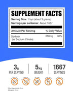 BulkSupplements.com Sodium Citrate Powder - Sodium Citrate Food Grade, Emulsifier, Flavor Enhancer - Gluten Free, 3g per Serving, 5kg (11 lbs) (Pack of 5)